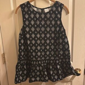 Time and Tru Black and White Patterned Tank Top Peplum Design Size Medium